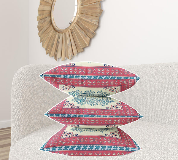 Homeroots 28" X 28" Cream And Blue Blown Seam Floral Indoor Outdoor Throw Pillow   414942