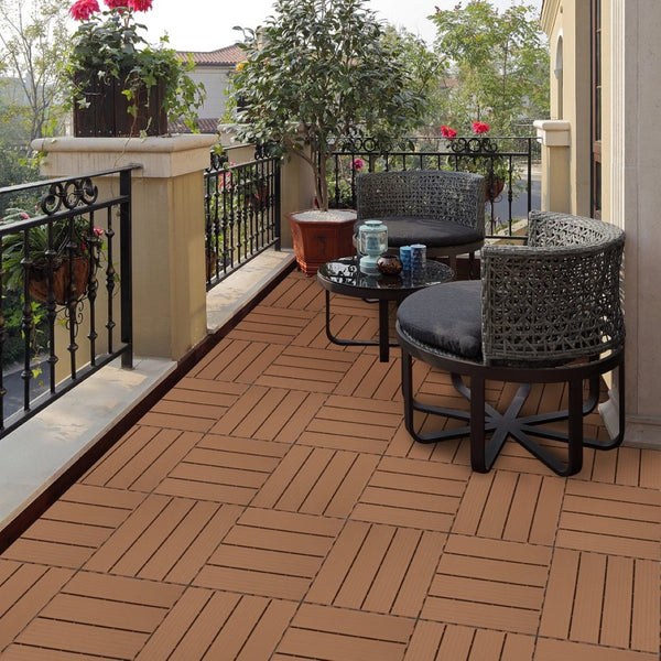 English Elm Plastic Interlocking Deck Tiles Slatted Wood Look Outdoor Patio Poolside Flooring 44 Pack W2882P204560