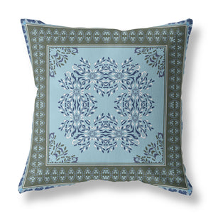 Homeroots 26" X 26" Blue And Green Blown Seam Floral Indoor Outdoor Throw Pillow   414980