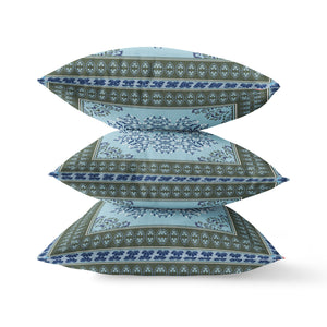 Homeroots 26" X 26" Blue And Green Blown Seam Floral Indoor Outdoor Throw Pillow   414980