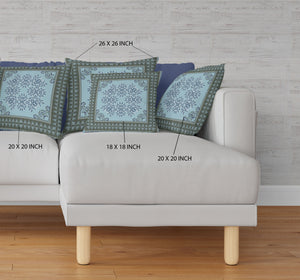 Homeroots 28" X 28" Blue And Green Blown Seam Floral Indoor Outdoor Throw Pillow   414982