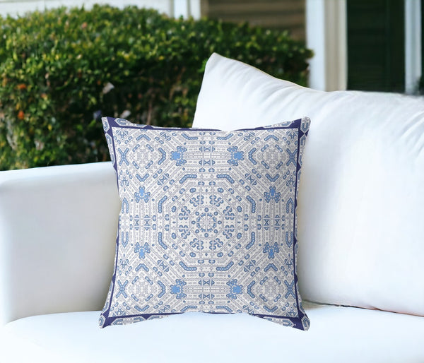 Homeroots 26” Blue Gray Geostar Indoor Outdoor Throw Pillow   414991