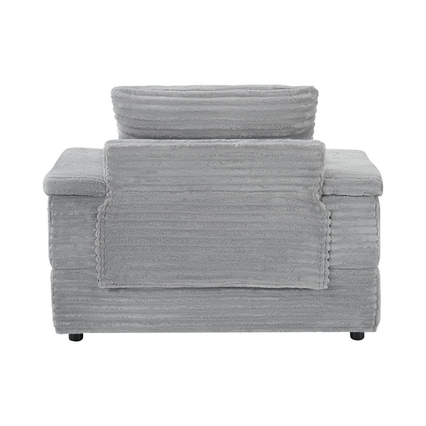 English Elm This Corduroy Single Seat Armchair with Storage Ottoman and Built-in Cup Holders Gray W1278S00077