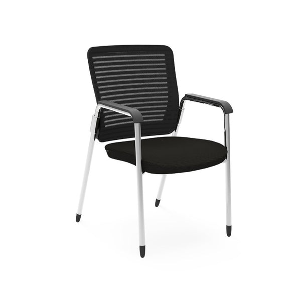 EuroStyle Eon Mesh Back Visitor Chair Set Stackable Chrome Frame for Office Reception Black/Chrome 414B