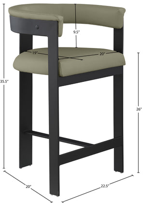 Meridian Furniture Romeo Olive Vegan Leather Counter Stool with Curved Back and Matte Black Frame 414Olive-C