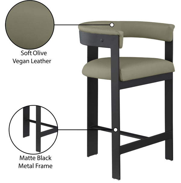 Meridian Furniture Romeo Olive Vegan Leather Counter Stool with Curved Back and Matte Black Frame 414Olive-C