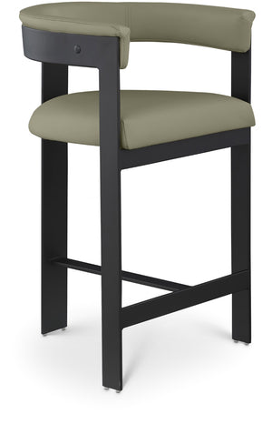 Meridian Furniture Romeo Olive Vegan Leather Counter Stool with Curved Back and Matte Black Frame 414Olive-C