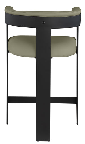 Meridian Furniture Romeo Olive Vegan Leather Counter Stool with Curved Back and Matte Black Frame 414Olive-C