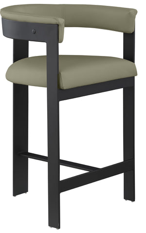 Meridian Furniture Romeo Olive Vegan Leather Counter Stool with Curved Back and Matte Black Frame 414Olive-C