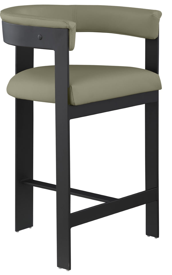 Meridian Furniture Romeo Olive Vegan Leather Counter Stool with Curved Back and Matte Black Frame 414Olive-C