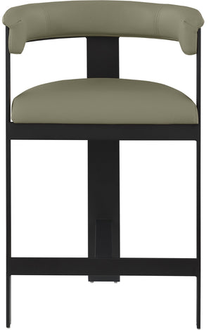 Meridian Furniture Romeo Olive Vegan Leather Counter Stool with Curved Back and Matte Black Frame 414Olive-C
