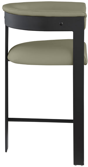 Meridian Furniture Romeo Olive Vegan Leather Counter Stool with Curved Back and Matte Black Frame 414Olive-C
