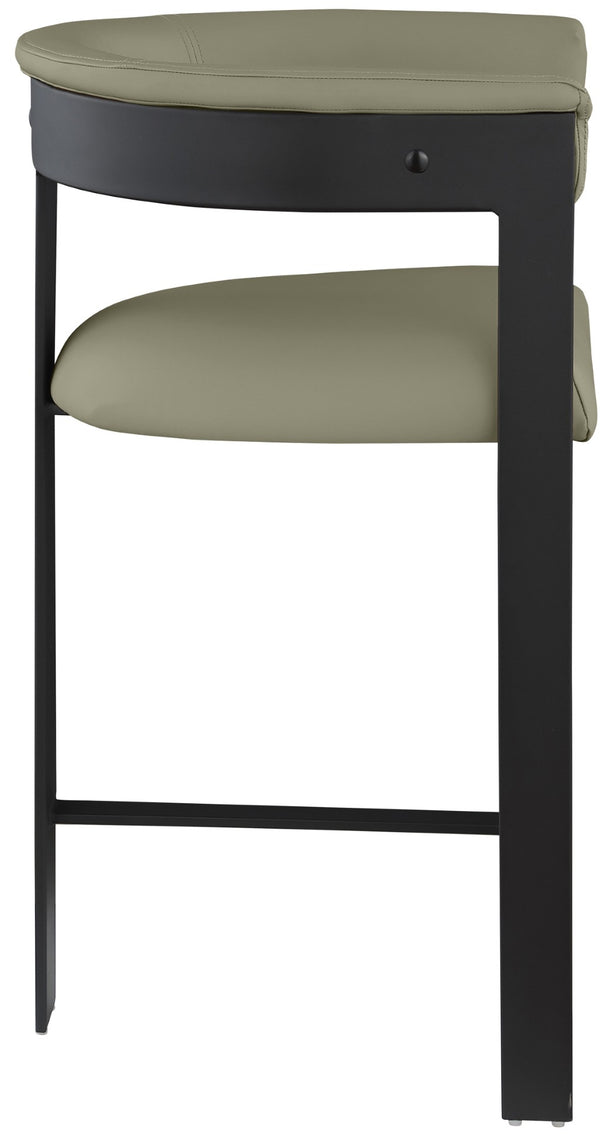 Meridian Furniture Romeo Olive Vegan Leather Counter Stool with Curved Back and Matte Black Frame 414Olive-C