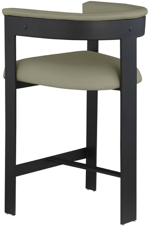 Meridian Furniture Romeo Olive Vegan Leather Counter Stool with Curved Back and Matte Black Frame 414Olive-C