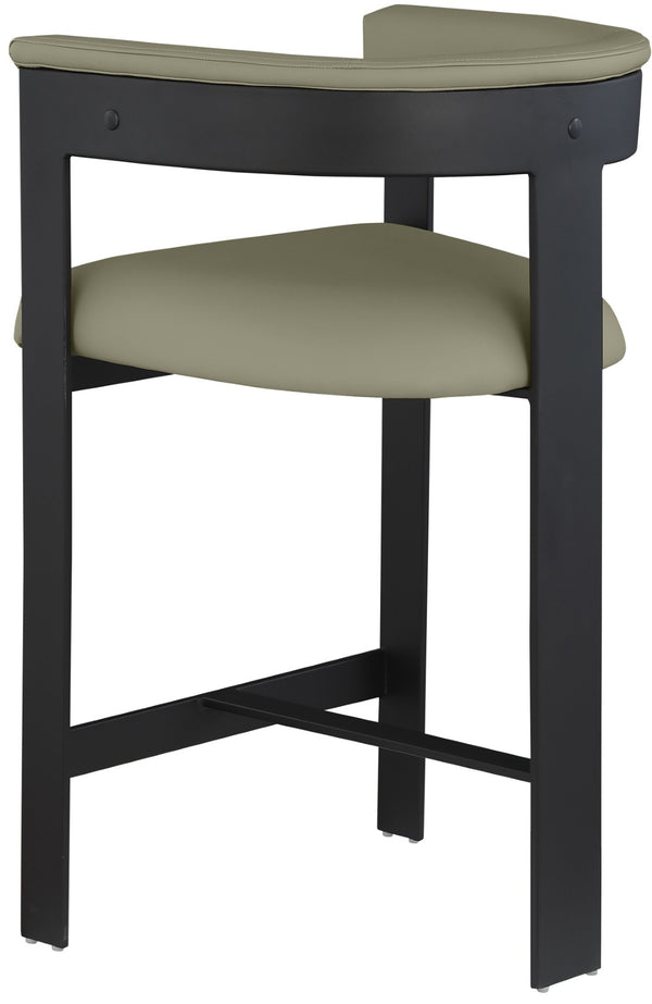 Meridian Furniture Romeo Olive Vegan Leather Counter Stool with Curved Back and Matte Black Frame 414Olive-C