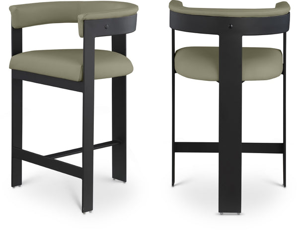Meridian Furniture Romeo Olive Vegan Leather Counter Stool with Curved Back and Matte Black Frame 414Olive-C