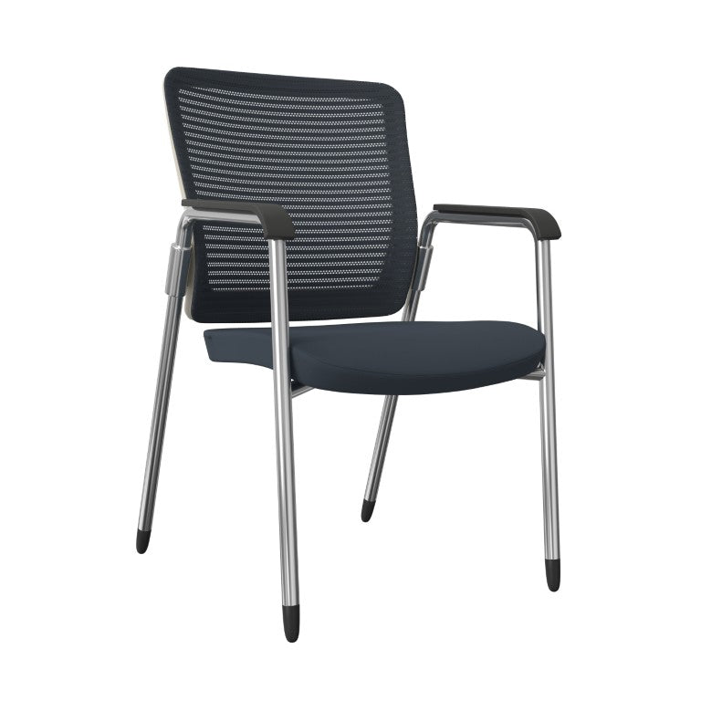 EuroStyle Eon Mesh Back Visitor Chair Set Stackable Chrome Frame for Office Reception Gray/White/Chrome 414W
