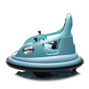 English Elm 12v Kids Ride on Bumper Car with 360 Spin Led Lights Bluetooth and Parental Remote Blue W1578P198508