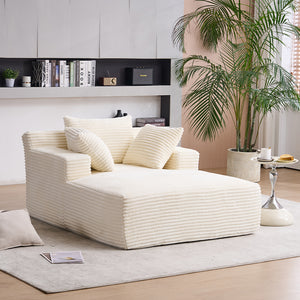 English Elm Oversized Corduroy Chaise Longue Sofa Bed — Modern Deep-Seat Sleeper with Armrests & Pillows for Compact Spaces Beige W1752P264712