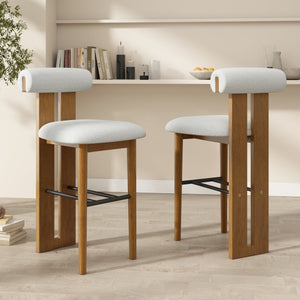 English Elm Christopher Knight Home® - Renee Mid-Height Upholstered Barstool with Cloud-Top Backrest and Stain-Resistant Fabric, Set of 2 Ivory,Walnut N775P277442I