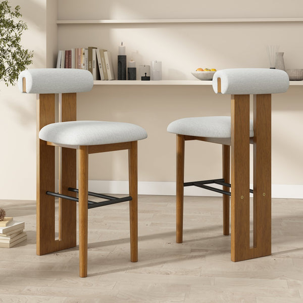 English Elm Christopher Knight Home® - Renee Mid-Height Upholstered Barstool with Cloud-Top Backrest and Stain-Resistant Fabric, Set of 2 Ivory,Walnut N775P277442I