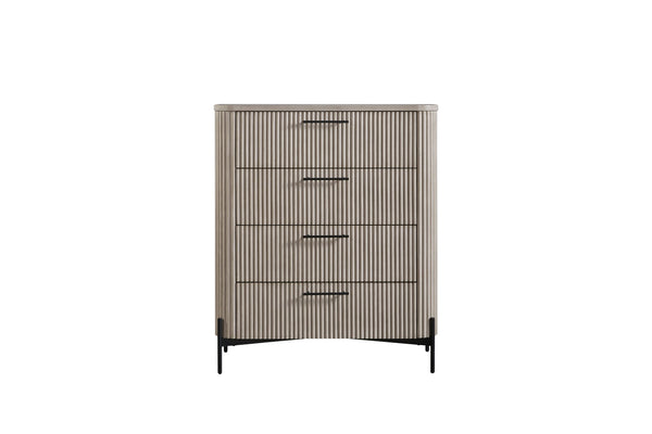 English Elm 4 Reeded Front Drawer Chest with Metal Base, Felt Top & Cedar Lined Bottom for Organized Storage taupe 43 L x 21.25 W x 45.25 H B2699P271423