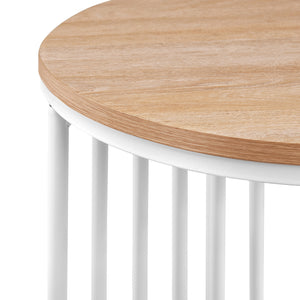 English Elm Walker Edison - Modern Metal-Slat Round Side Table Coastal Oak – Lightweight, Warp-Resistant MDF, Vertical Slat Accent, 100 lb Capacity B185P168896