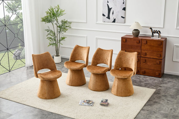 English Elm Modern Chenille Linen Accent Chair Sculptural Hollow Back Swivel Seat for Dining Vanity Brown W3493P452653