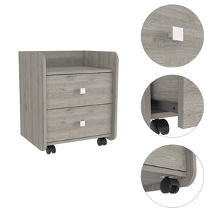 English Elm York Nightstand Light Gray with Superior Top, 2 Drawers, Smooth Zinc Steel Slides & Casters—Compact Organizer 18.22"W x15.74"D x21.88"H B128P148847