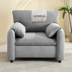 English Elm Modern Chenille Oversized Accent Chair with Thick Spring Cushion, Bread-Style Armrests, Grey, Cozy Reading Sofa (38") W1521P331584