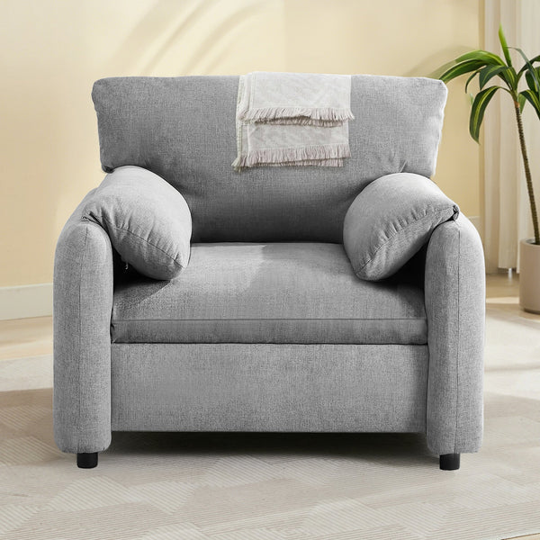 English Elm Modern Chenille Oversized Accent Chair with Thick Spring Cushion, Bread-Style Armrests, Grey, Cozy Reading Sofa (38") W1521P331584