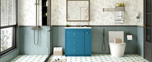 English Elm 30'' Modern Bathroom Vanity With Ceramic Sink, Durable Blue Finish & Ample Storage For Essentials N710P228374C