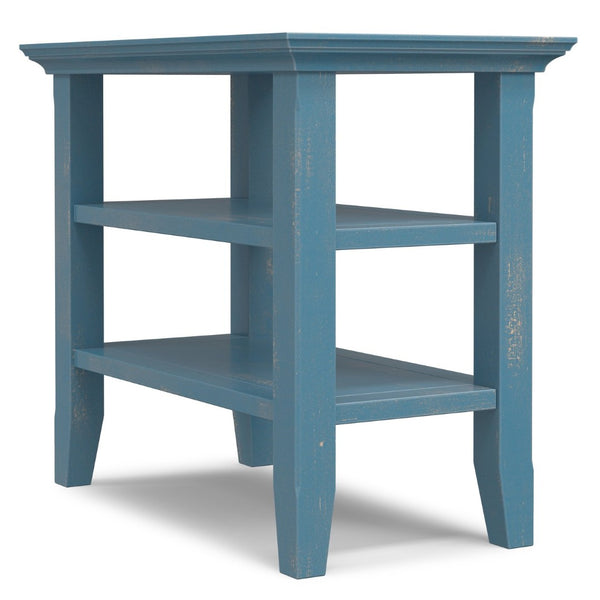 English Elm Acadian Solid Pine Narrow Side Table with Open Shelves in Coastal Blue Farmhouse Finish B136P419854