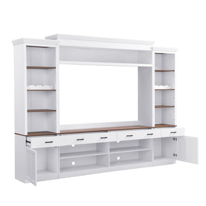 English Elm Farmhouse Mid-century Entertainment Center Walnut Black with Wine Rack for Living Room N721S000046K-2