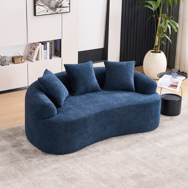 English Elm LY-025S Curved Loveseat Compact 65" Space-Saving Chenille Upholstery, 30D Foam+Spring Comfort Blue W2231P261298