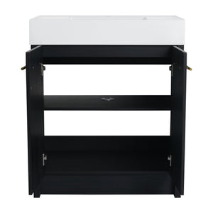 English Elm 30 Inch Freestanding Bathroom Vanity With Modern Resin Sink & Soft-Close Doors For Easy Storage W999S00178