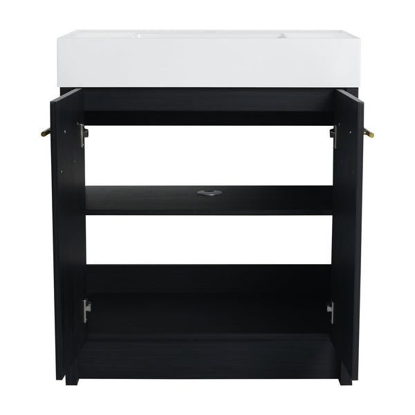 English Elm 30 Inch Freestanding Bathroom Vanity With Modern Resin Sink & Soft-Close Doors For Easy Storage W999S00178