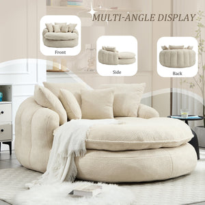 English Elm Oversized Memory Foam Chenille Bean Bag Sofa with Ergonomic Back Support, 3 Large & 2 Small Pillows Beige W395P359408