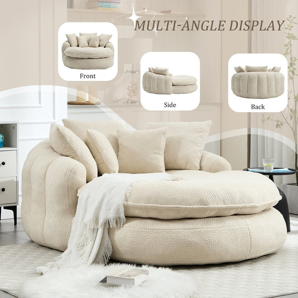 English Elm Oversized Memory Foam Chenille Bean Bag Sofa with Ergonomic Back Support, 3 Large & 2 Small Pillows Beige W395P359408