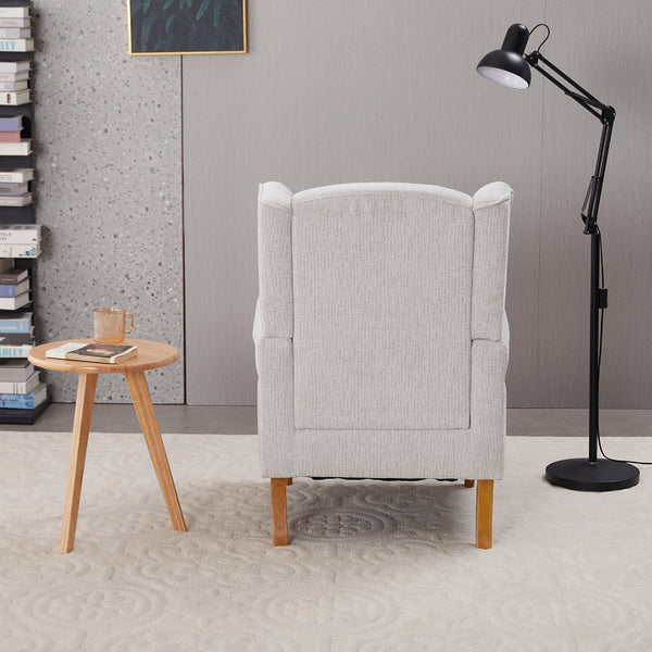 English Elm Coffee Table & Armchair Set with Vintage Roman Column Legs, Breathable Fabric, Solid Rubberwood Craftsmanship Beige W2989P339991