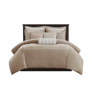 English Elm 9-piece King Bedding Set Velvet Slub Fabric Embroidered Comforter with Euro Shams Taupe B035P482954