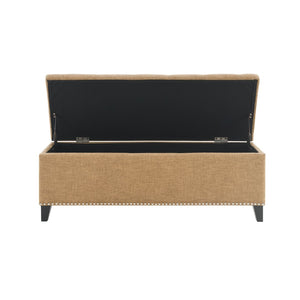 English Elm 47.5" Linen Tufted Storage Bench with Nailhead Trim and Hydraulic Hinge for Entryway W2671P450822