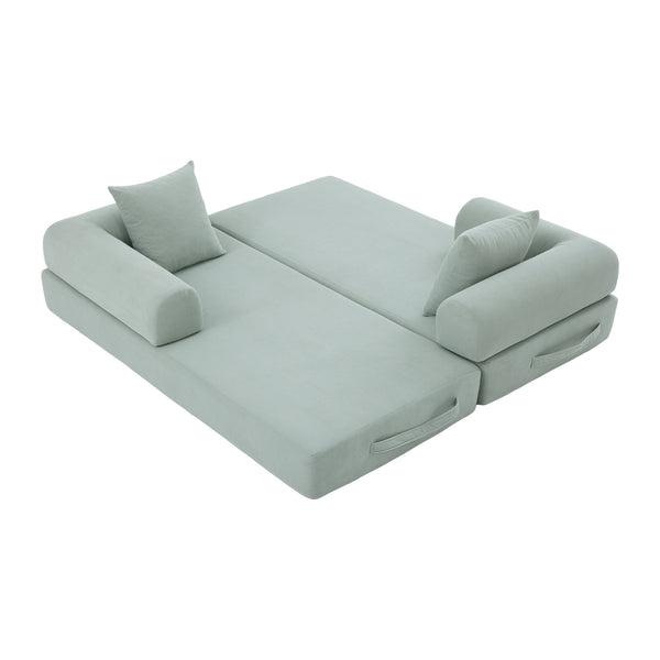 English Elm UNITED modular foldable sofa with metal frame, corduroy upholstery, side pocket & quick assembly convenience Mint Blue W1568P375643