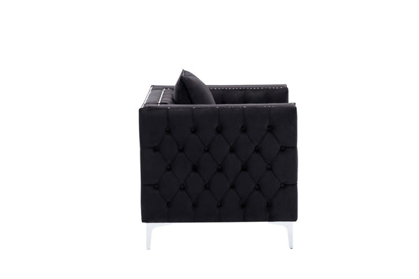 English Elm Noir Tufted Black Velvet Accent Chair with Nailhead Trim and Chrome Legs B2749S00131