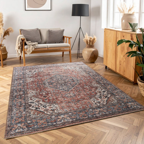 English Elm Majestic Persian Medallion Polyester Area Rug Stain Resistant Low Pile Living Room B186P428884