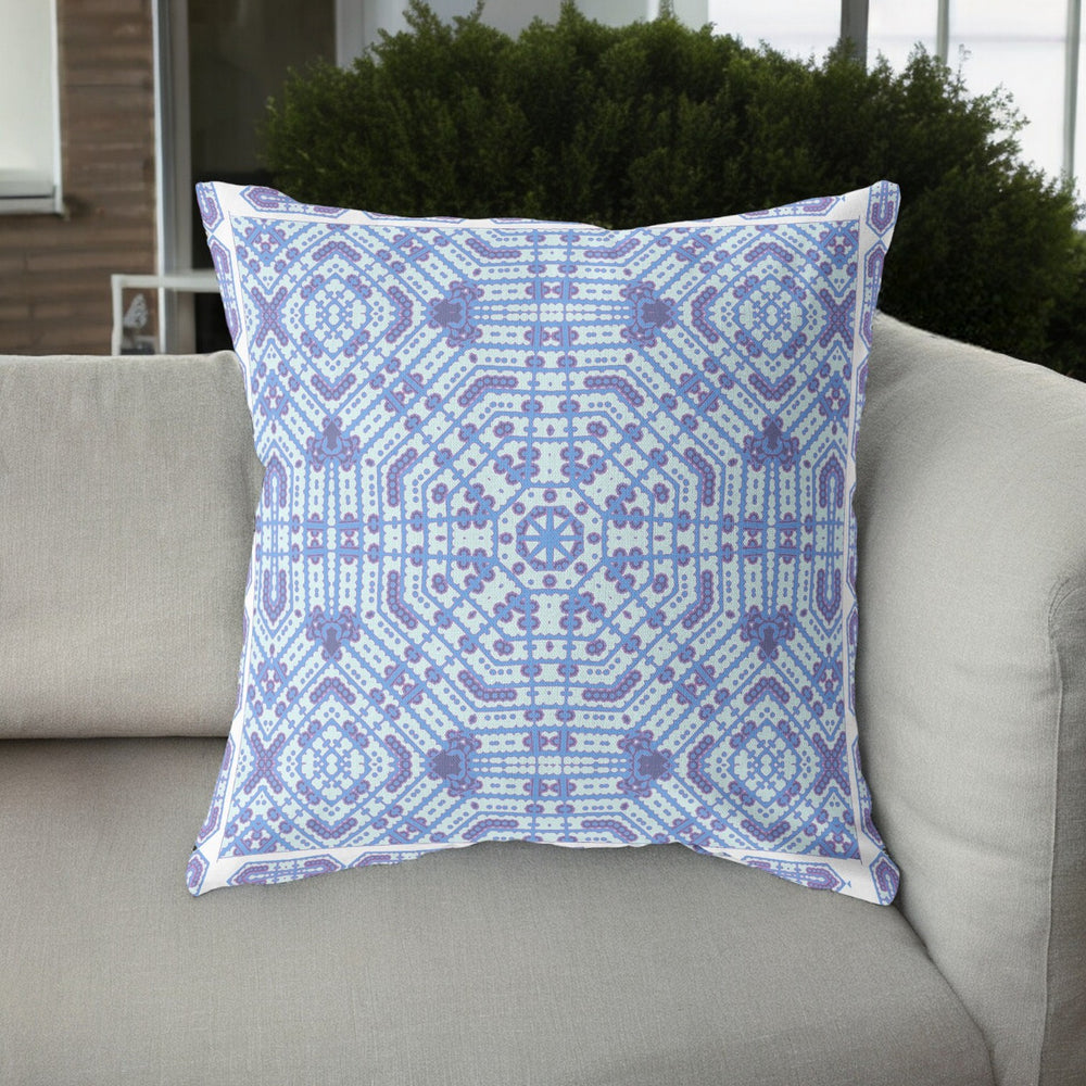 Homeroots 26” Cyan Blue Geostar Indoor Outdoor Throw Pillow   415019
