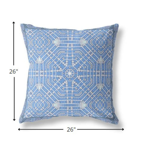 Homeroots 26” Blue White Geostar Indoor Outdoor Throw Pillow   415048