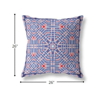 Homeroots 26” Blue Red Geostar Indoor Outdoor Throw Pillow   415058