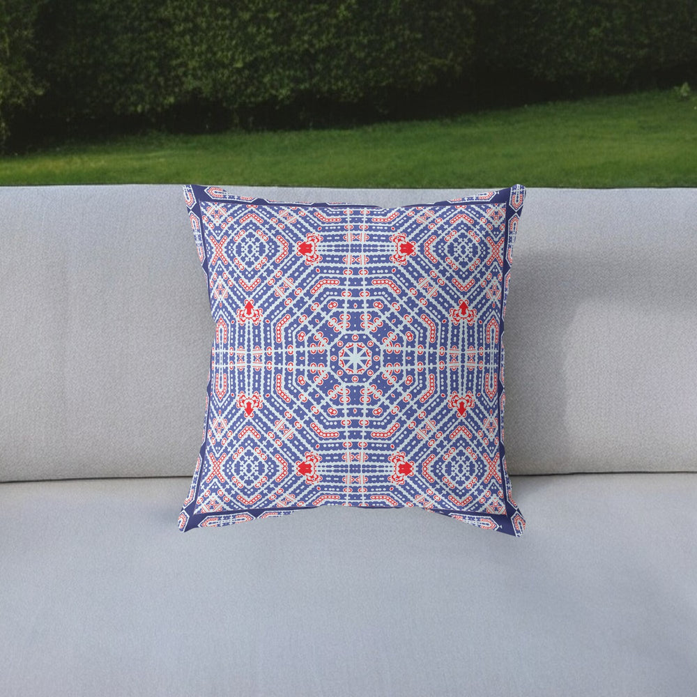 Homeroots 26” Blue Red Geostar Indoor Outdoor Throw Pillow   415058