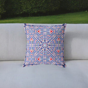 Homeroots 26” Blue Red Geostar Indoor Outdoor Throw Pillow   415058